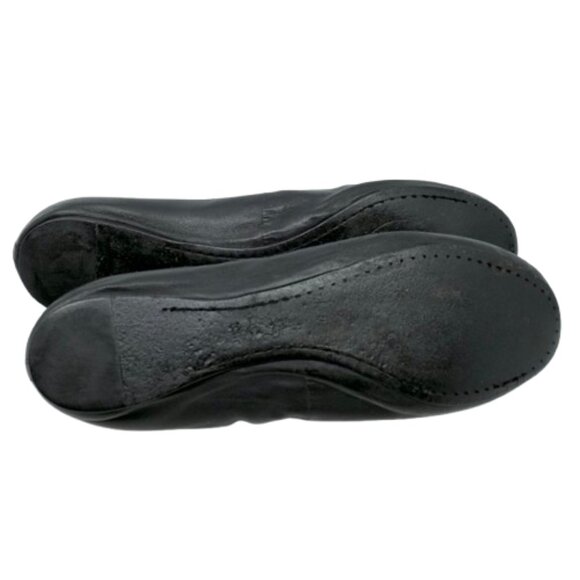 TORY BURCH~Caroline~BLACK LEATHER BALLET FLATS GOLD REVA LOGO SHOES  SZ 10 - Picture 5 of 7